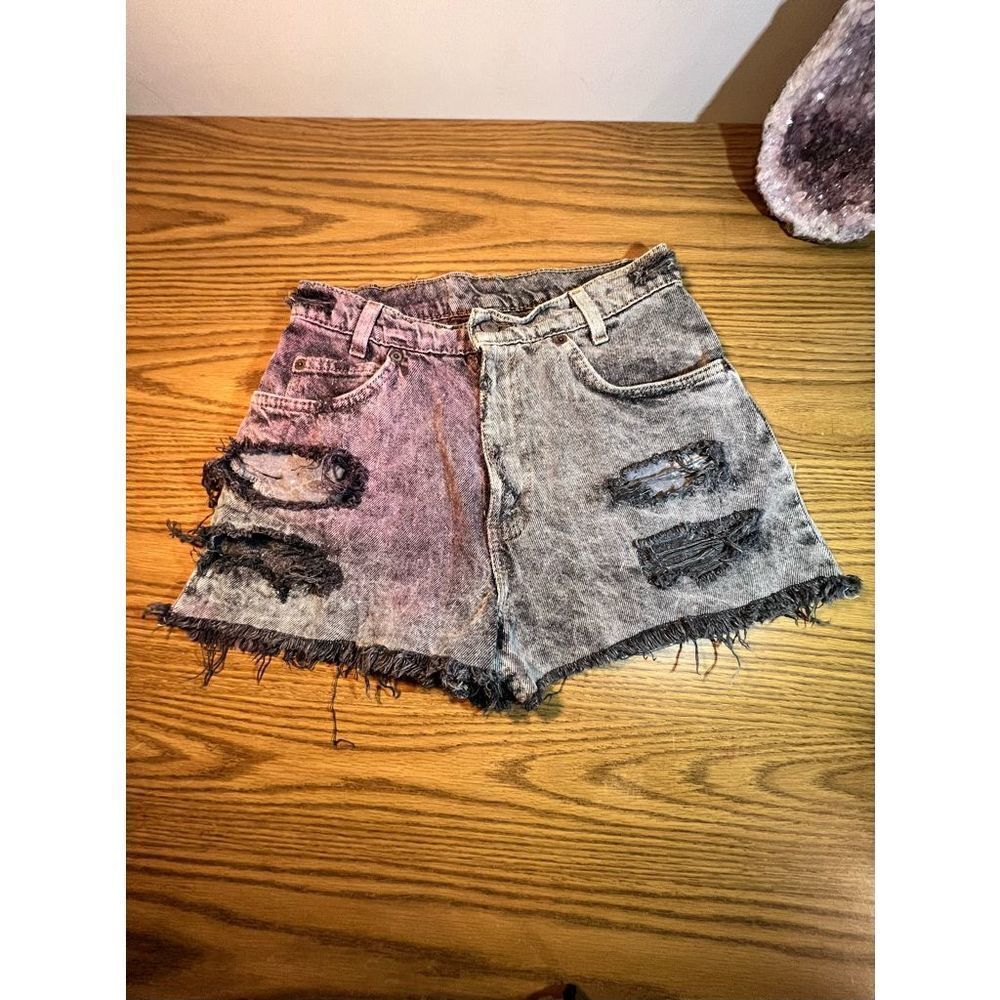 Vintage LEVI'S Rare High WAIST Pink one Side Distressed Ripped front short | Siz